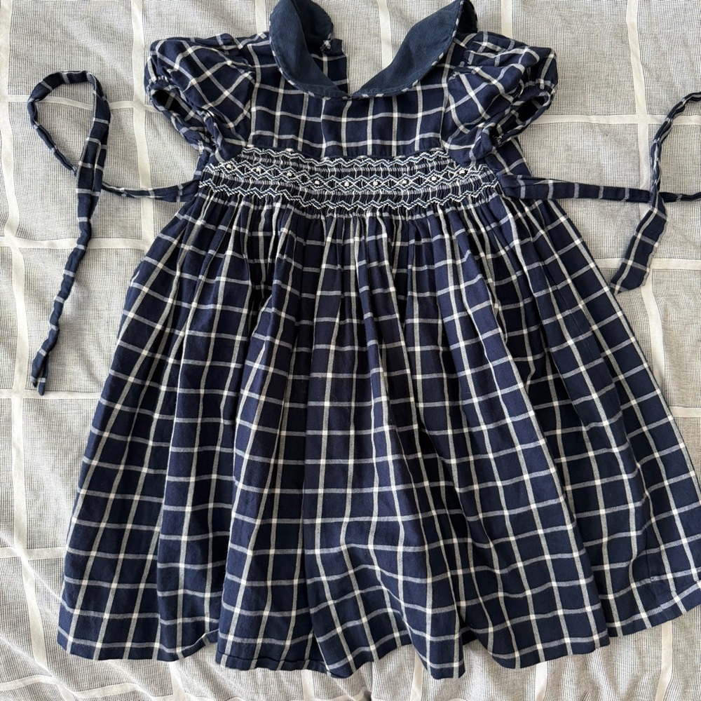 Edgehill Collection Navy and White Plaid Smocked Dress